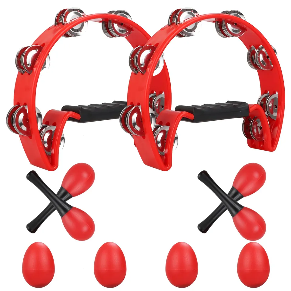 senenqu-metal-guiro-tamburin-25-cm-rot-2er-set-mit-rasseln-doppelreihig image 1