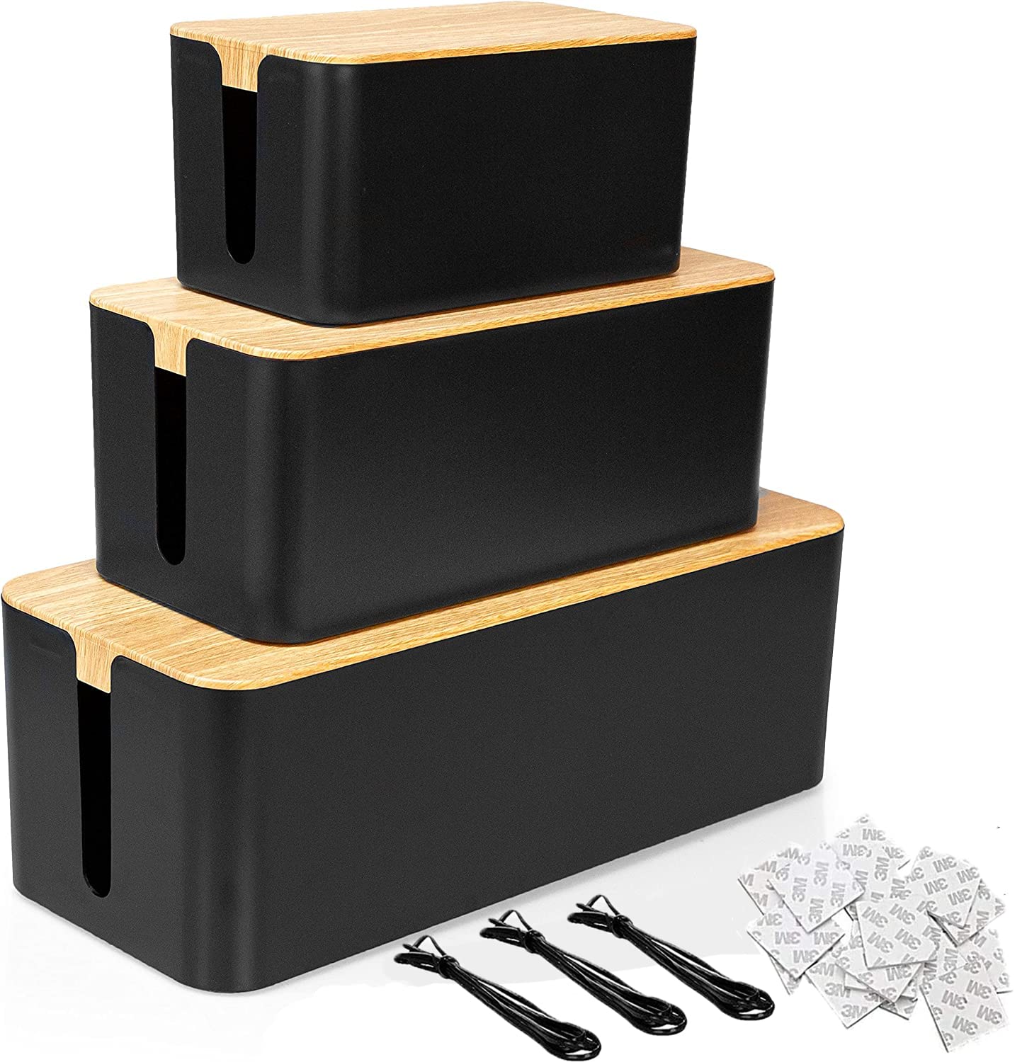 senenqu-kabelbox-3er-set-schwarz-kabelbox-mit-holzdeckel image 1