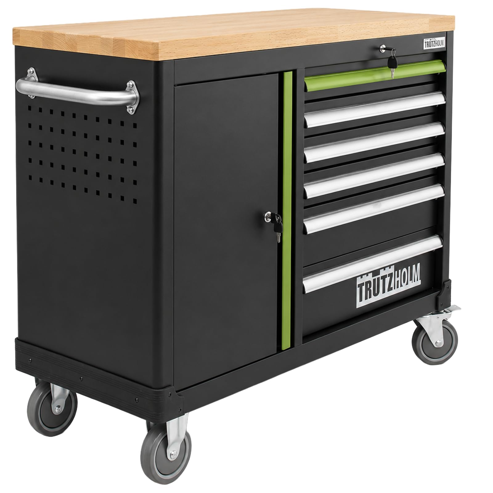 trutzholm-werkstattwagen-deluxe-leer-gr-n-6-schubladen-holz image 1