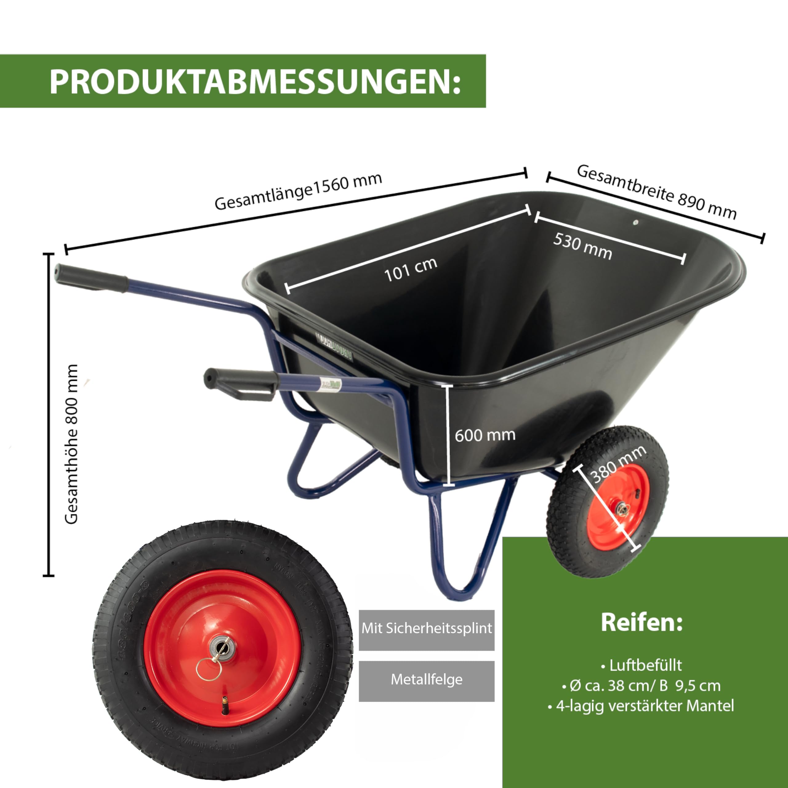 trutzholm-schubkarren-2-rad-schubkarre-290l-300kg image 2