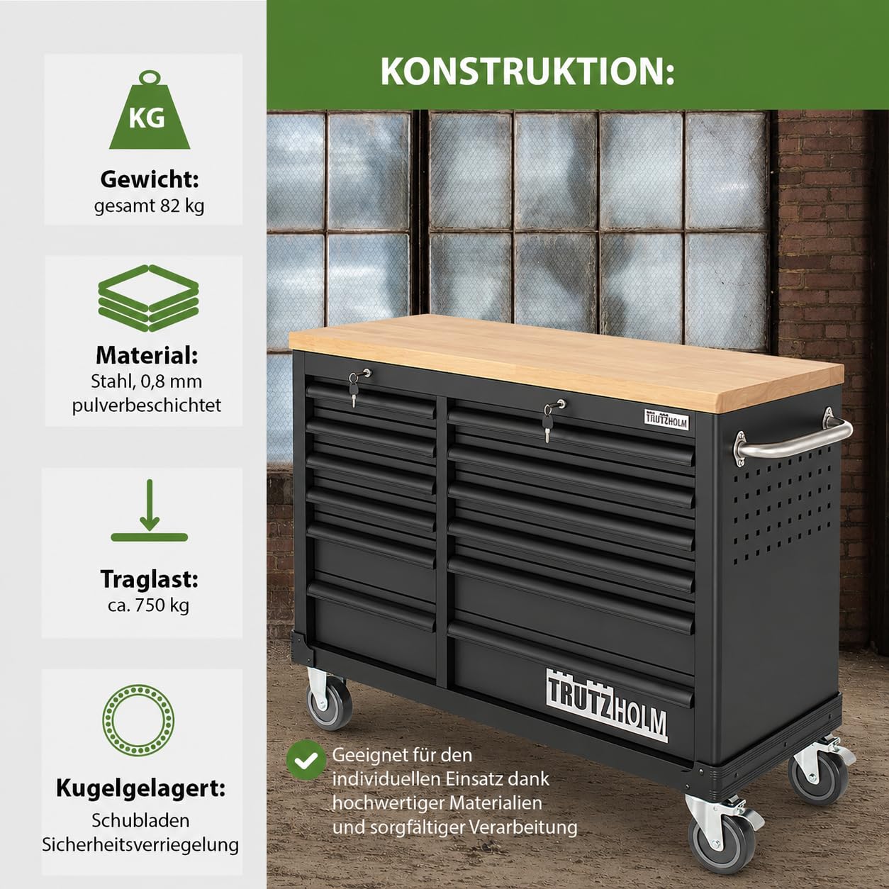 trutzholm-werkstattwagen-deluxe-12-schubladen-holzplatte-anthrazit-grau image 3
