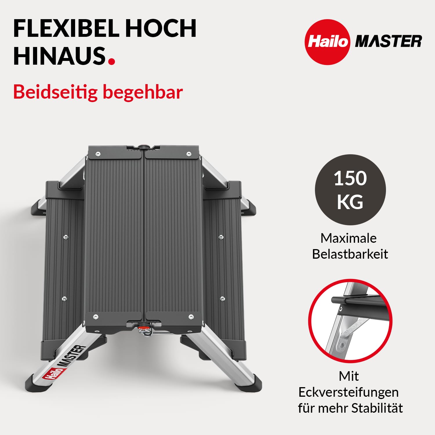 hailo-master-d70-trittleiter-2x2-alu-silber image 2