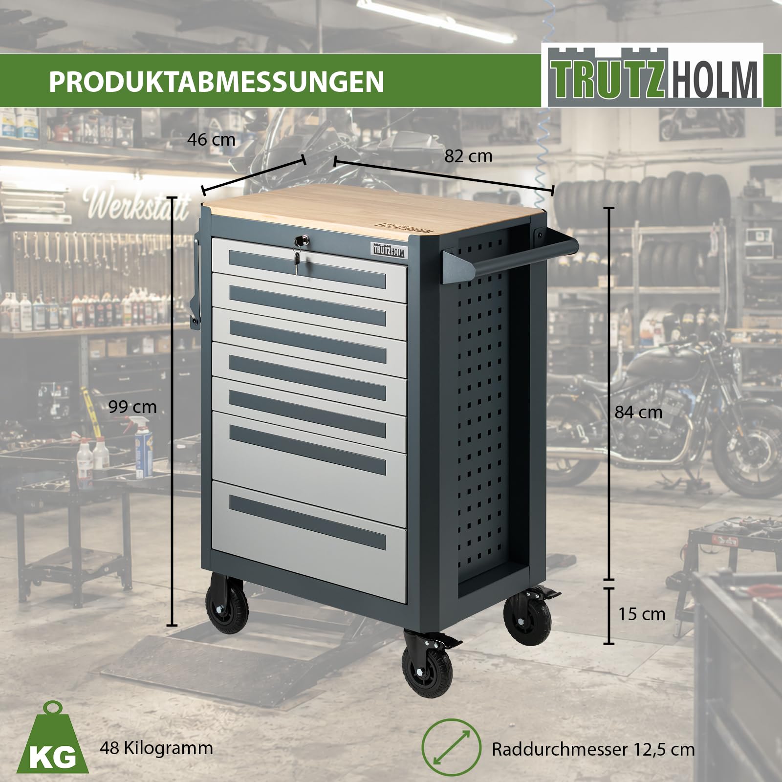 trutzholm-werkstattwagen-7-schubladen-anthrazit-holzplatte-leer image 2
