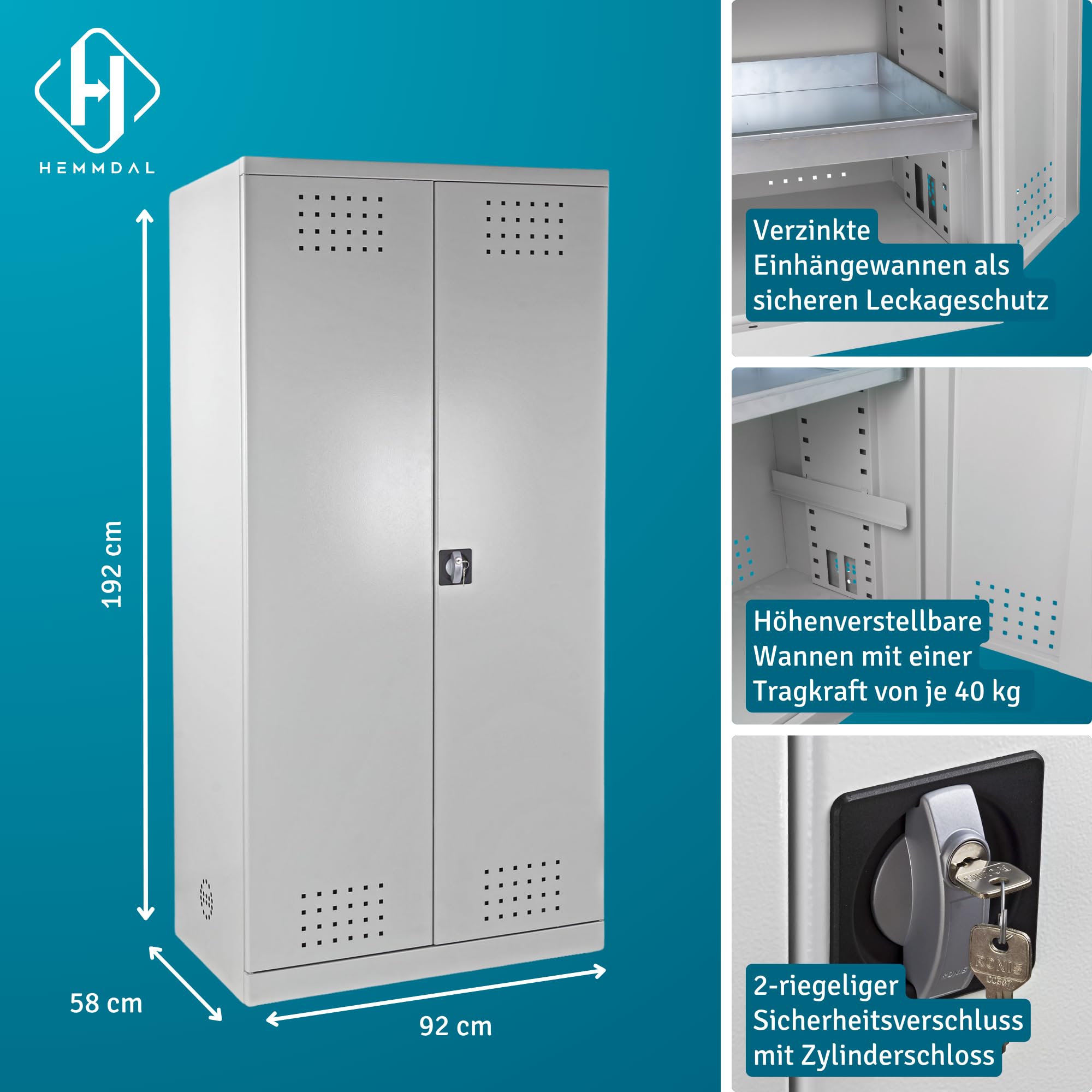 hemmdal-schwerlastregale-gefahrstoffschrank-stahl-grau-192x92x58 image 3