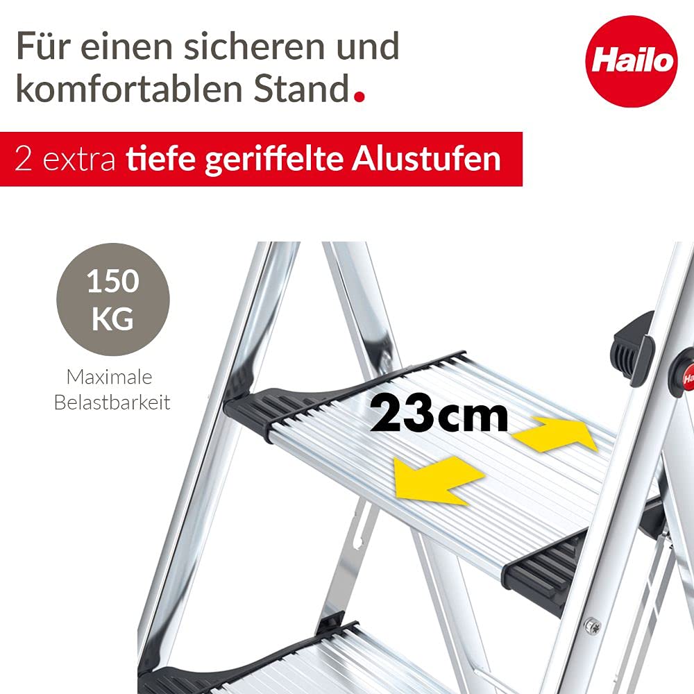 hailo-k100-topline-klapptritt-leiter-2-stufen-silber-150-kg image 3