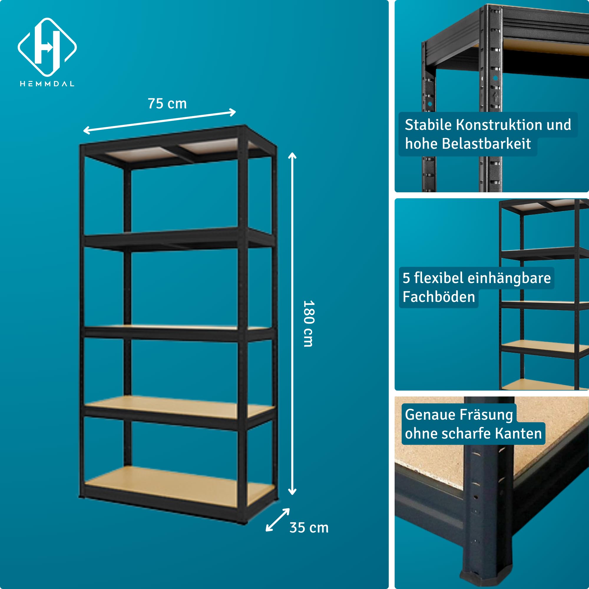 hemmdal-schwerlastregale-typ-xs-regal-180x75x35-cm-schwarz image 3