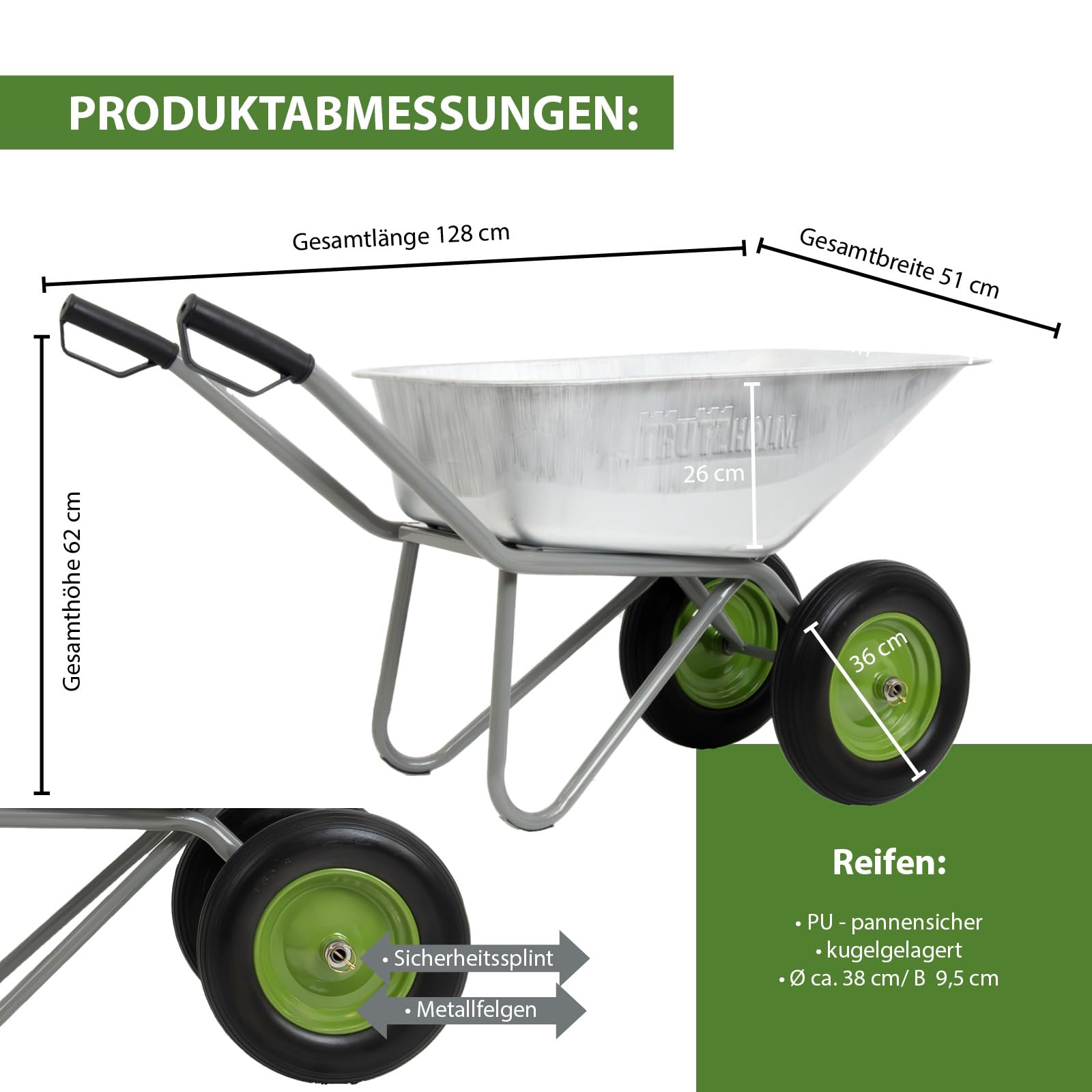 trutzholm-schubkarre-2-rad-110l-150kg-pu-r-der-verzinkt image 2
