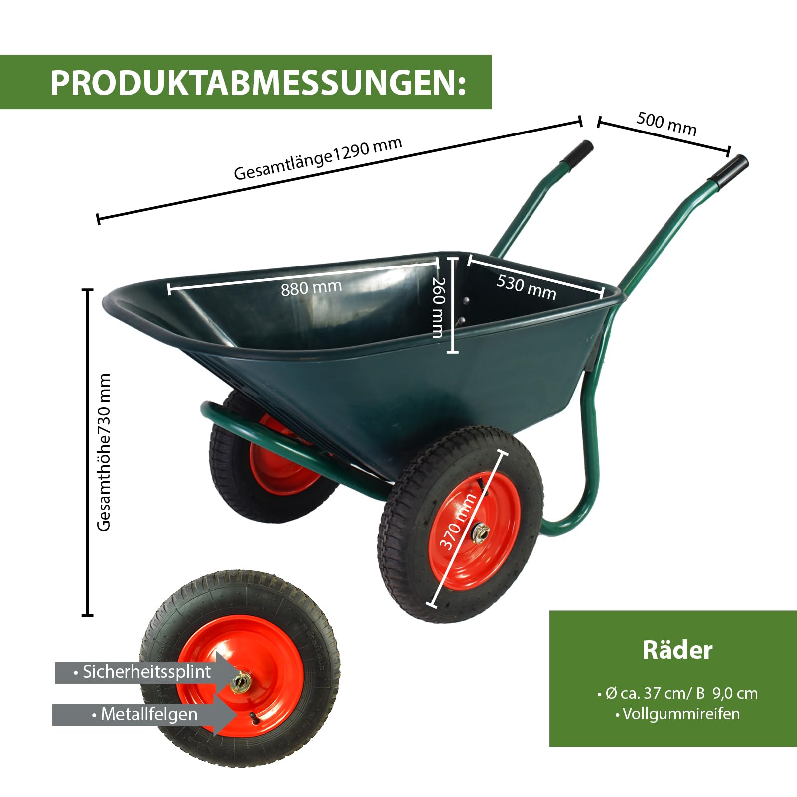 trutzholm-schubkarre-2-rad-100-l-160-kg-dunkelgr-n image 2