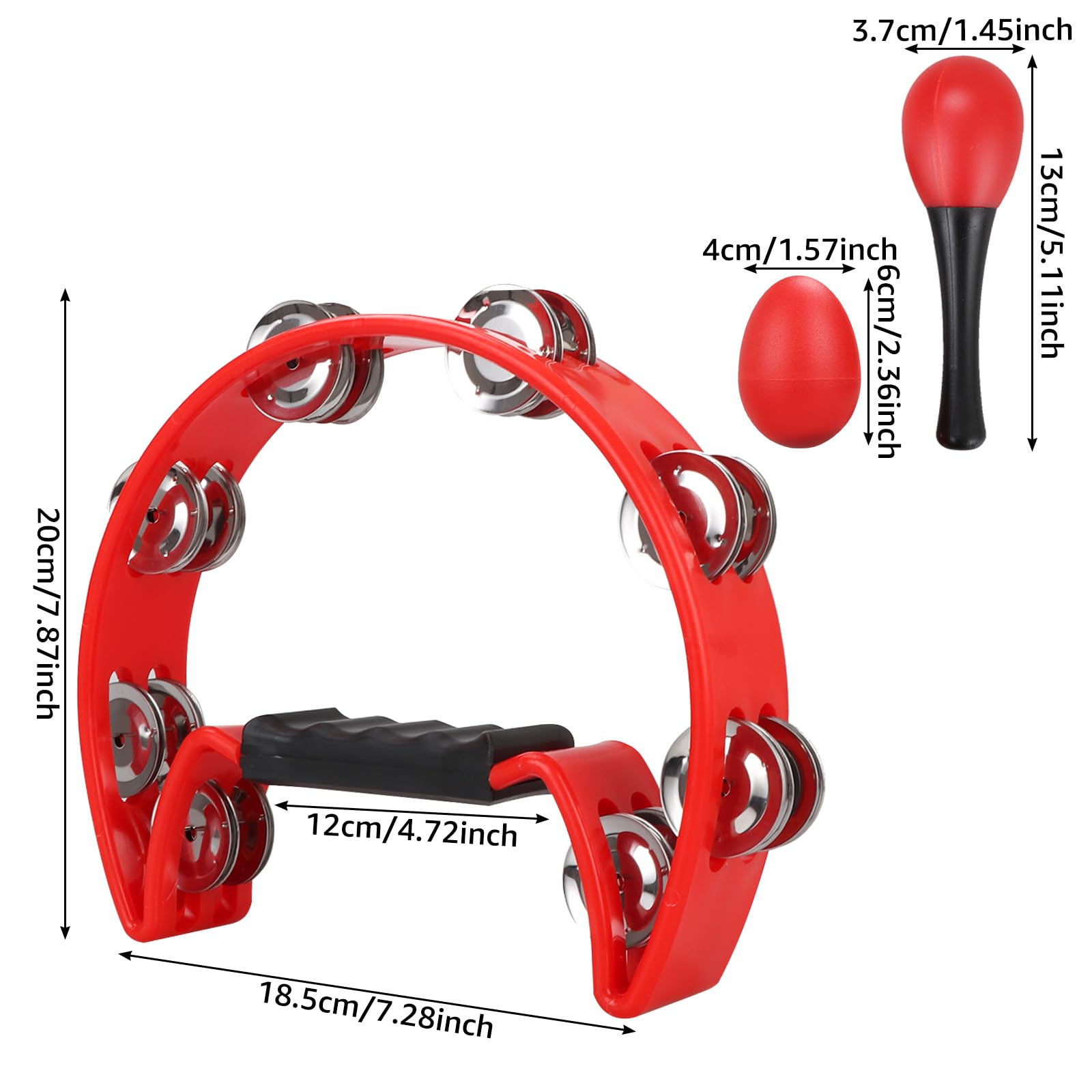 senenqu-metal-guiro-tamburin-25-cm-rot-2er-set-mit-rasseln-doppelreihig image 2