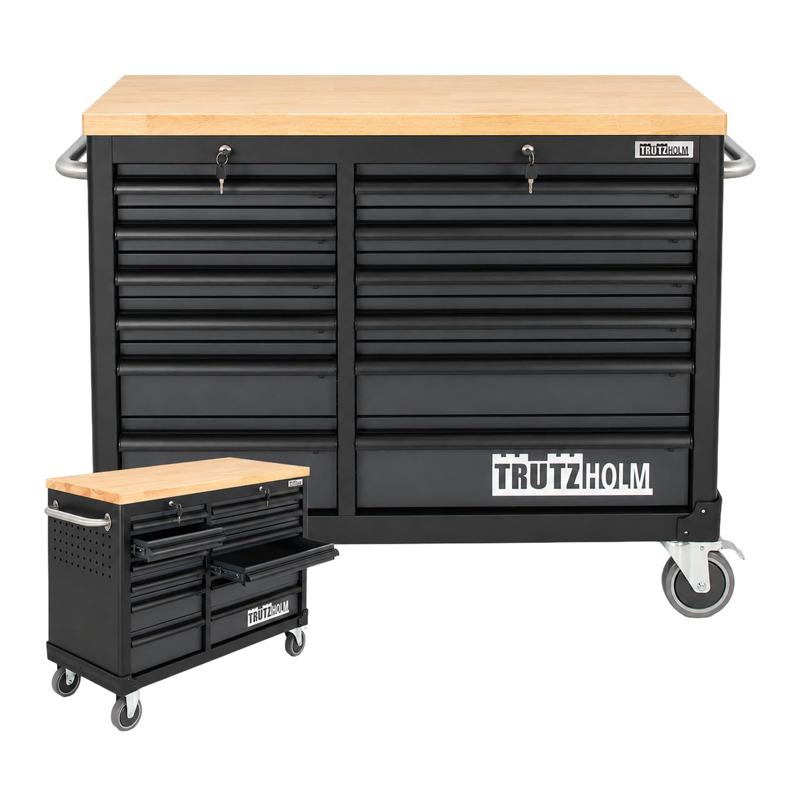 trutzholm-werkstattwagen-deluxe-12-schubladen-holzplatte-anthrazit-grau image 1