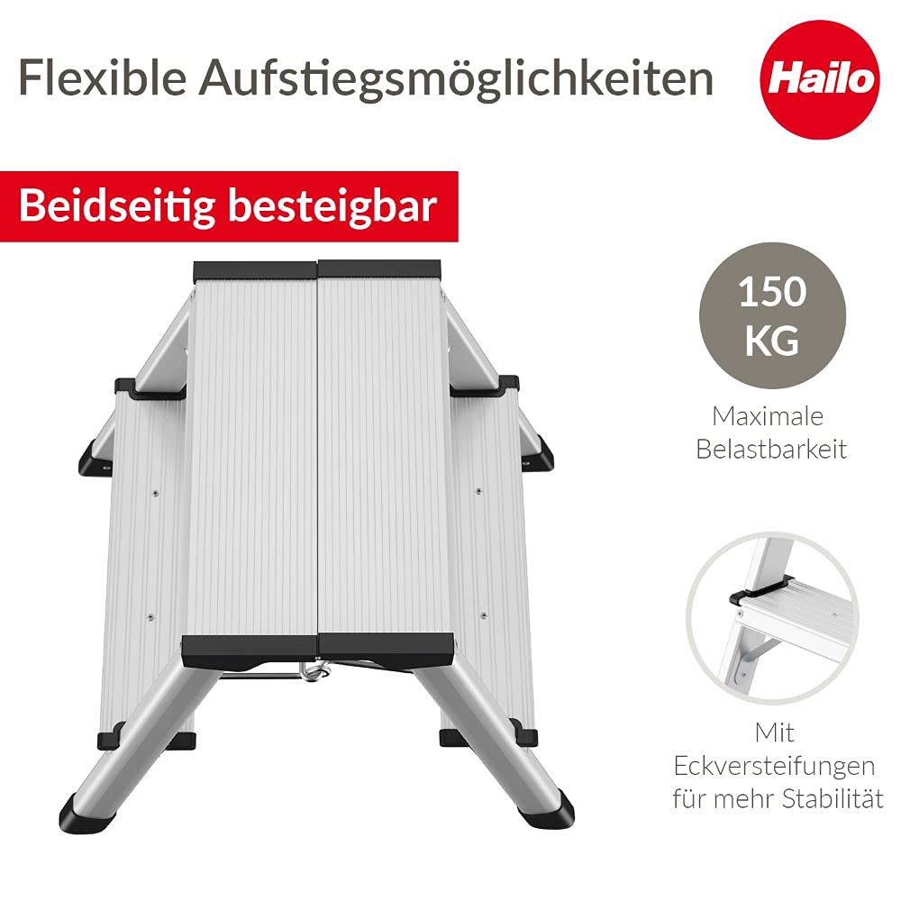 hailo-d60-standardline-trittleiter-2x2-stufen-silber-150-kg image 2