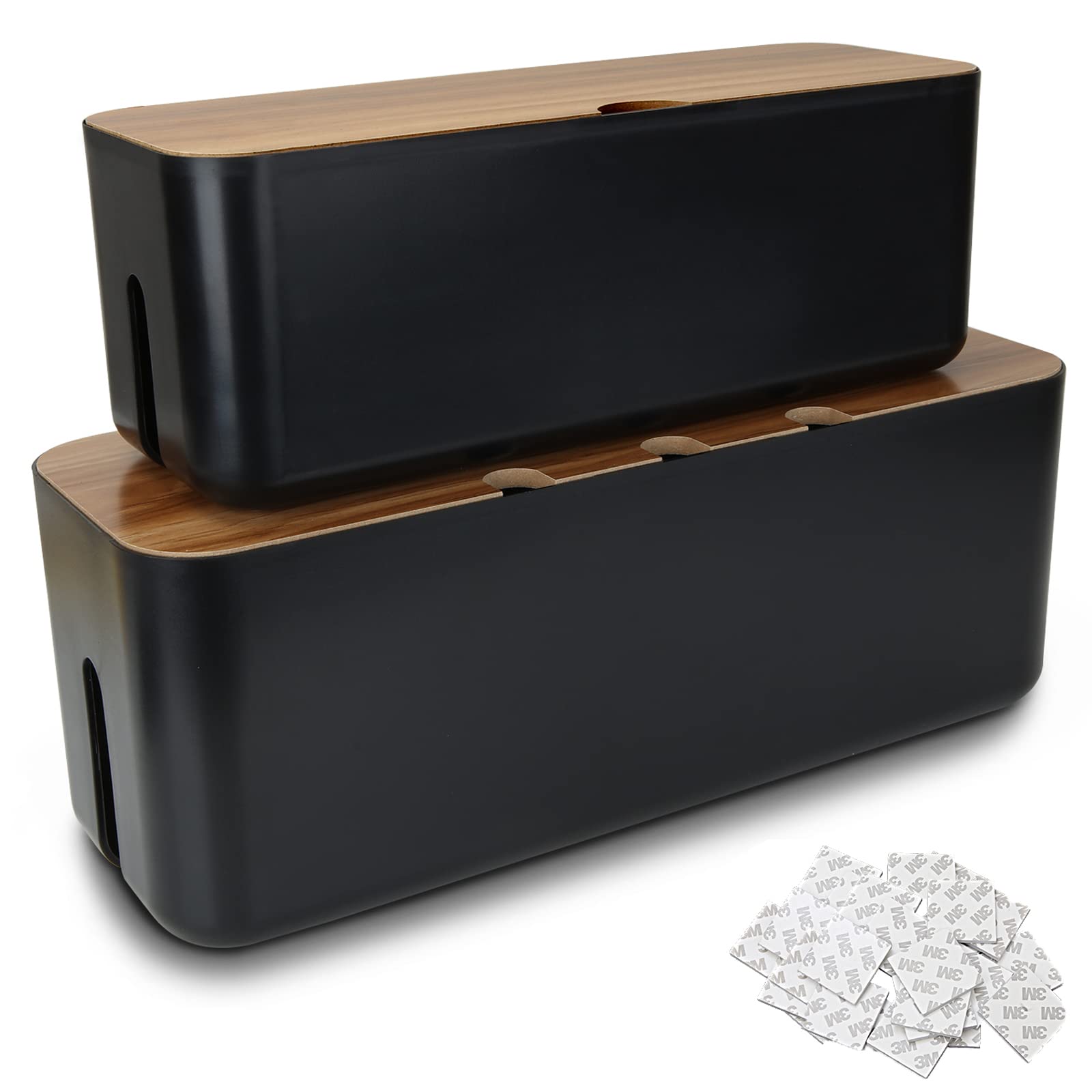 senenqu-kabelbox-schwarz-2er-set-mit-holzdeckel-gro-klein image 1