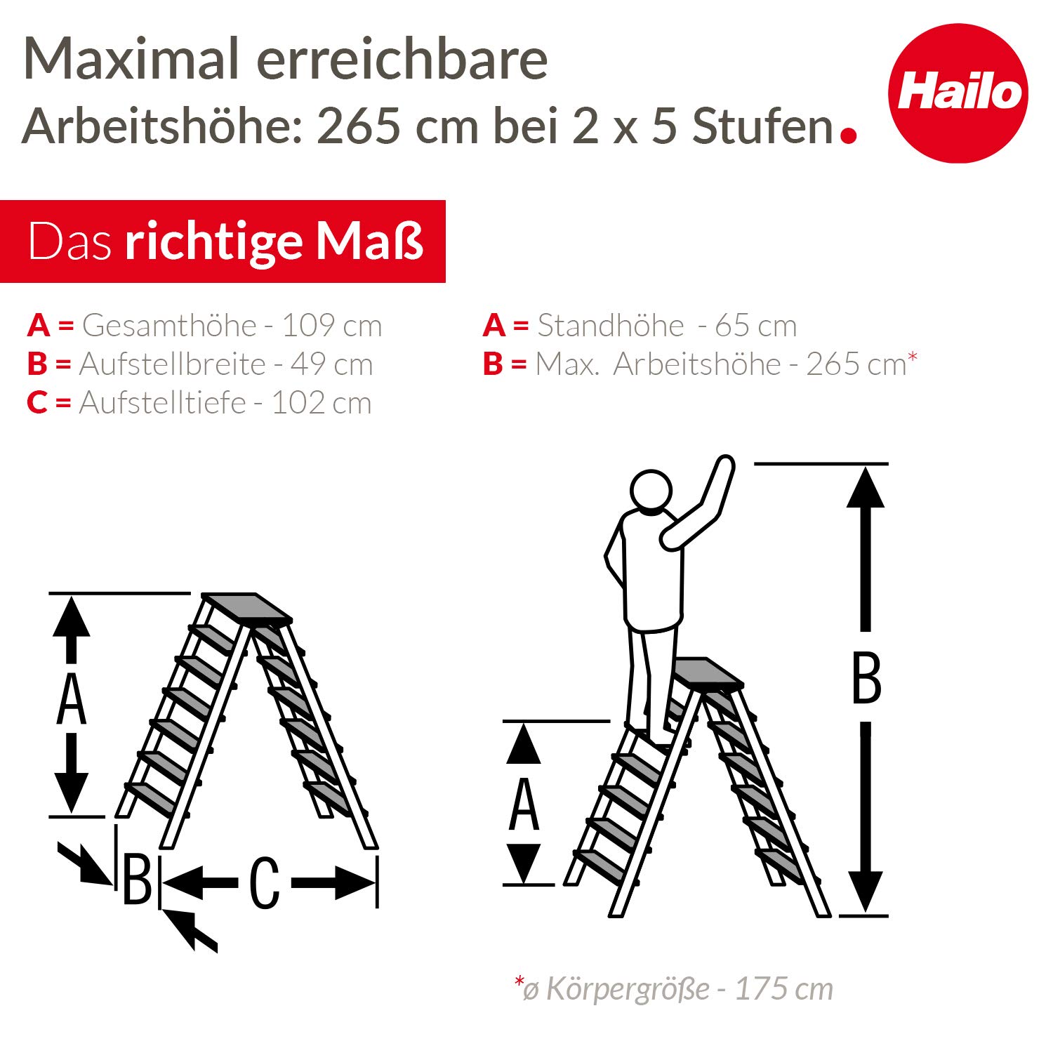 hailo-d60-standardline-bockleiter-2x5-stufen-150kg image 6