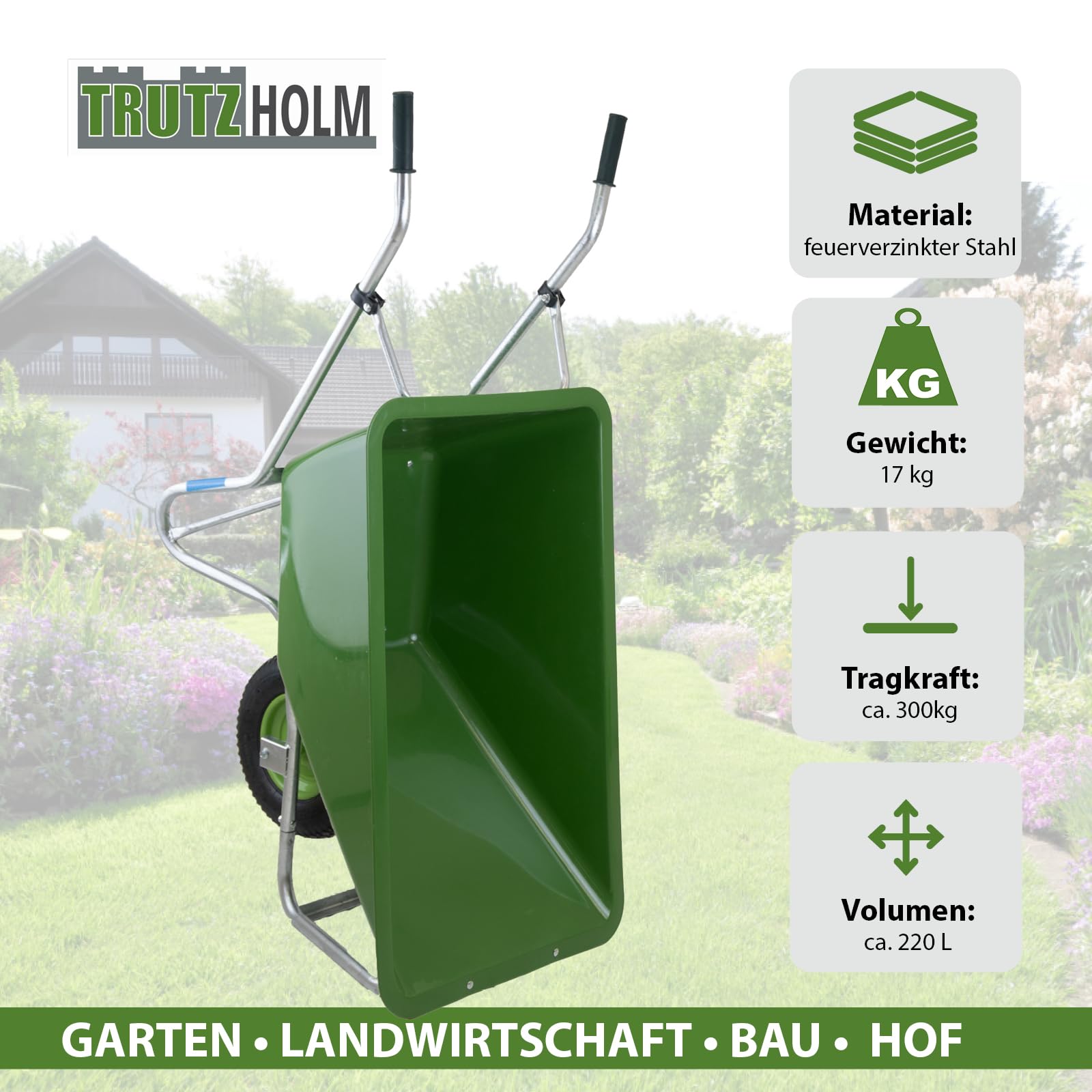 trutzholm-xl-schubkarre-220-l-300-kg-gr-n-mit-luftrad image 3