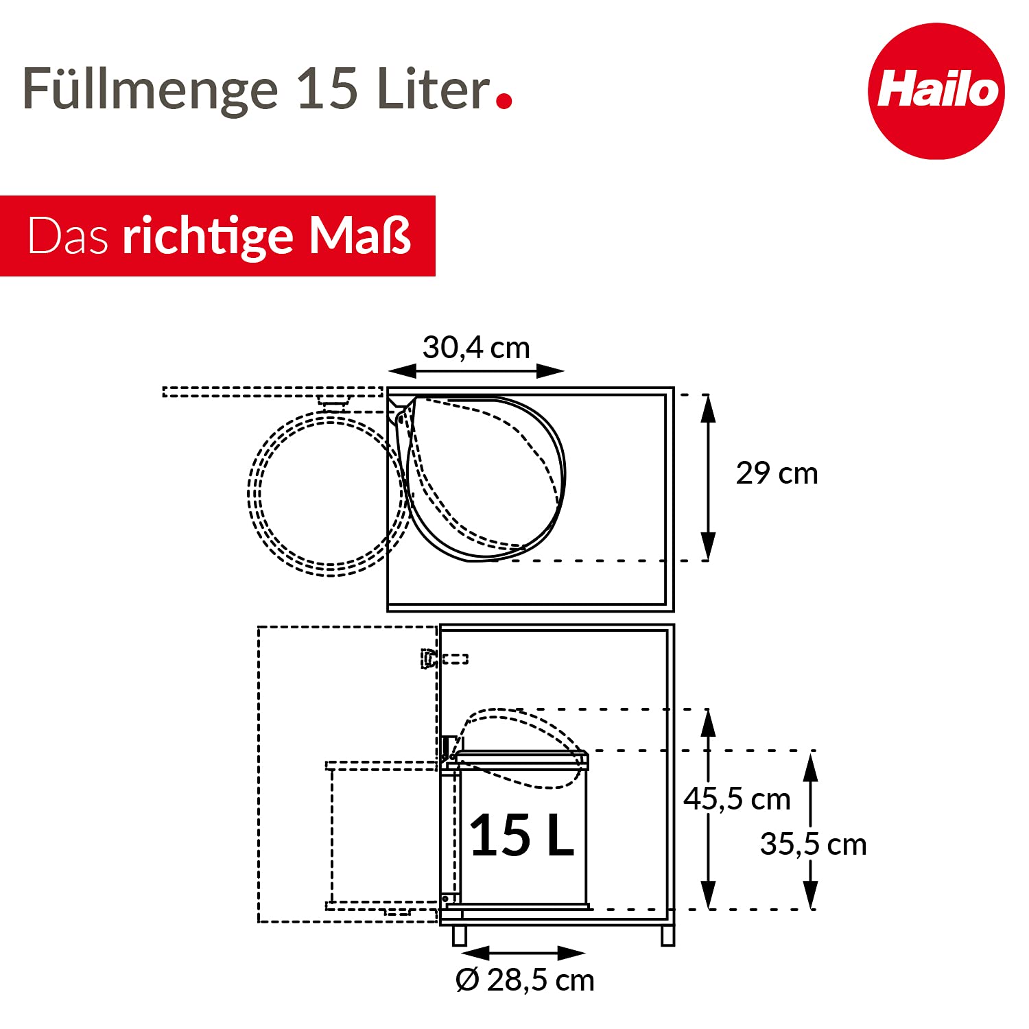 hailo-compactbox-m-einbaum-lleimer-15l-edelstahl-schwarz image 3