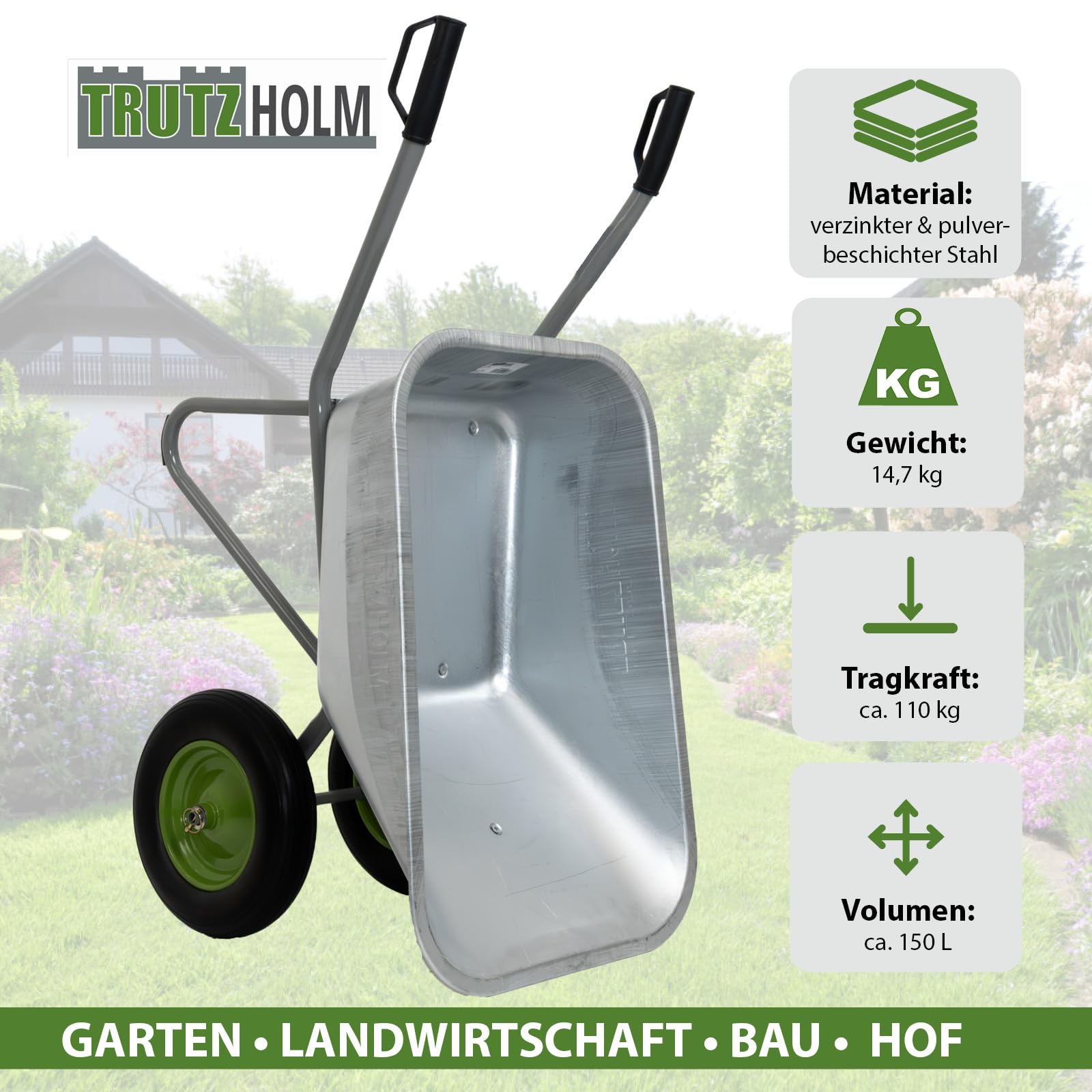 trutzholm-schubkarre-2-rad-110l-150kg-pu-r-der-verzinkt image 4