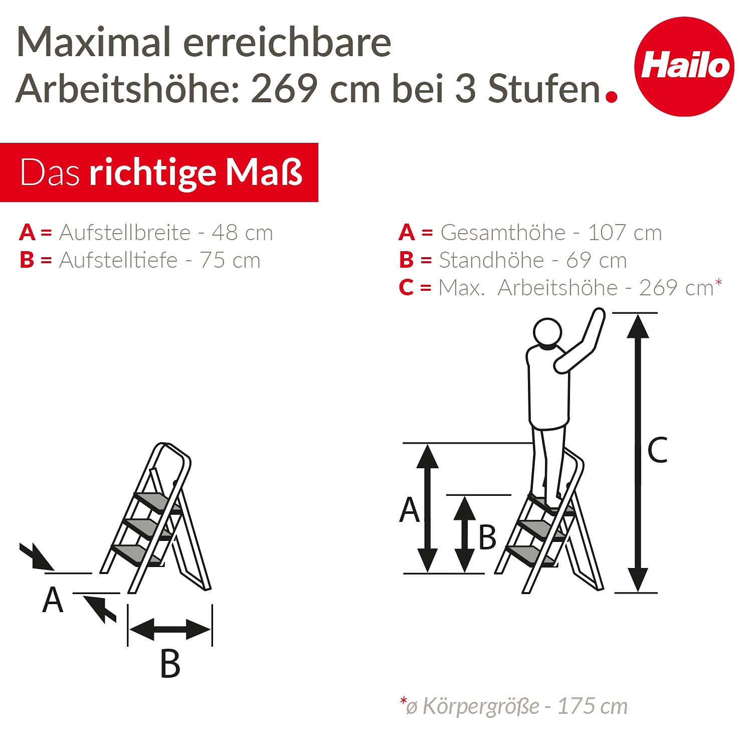 hailo-hobbystep-stahl-trittleiter-3-stufen-wei-150-kg image 5