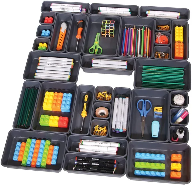 senenqu-ordnungssystem-schubladenorganizer-24er-dunkelgrau-kunststoff image 1