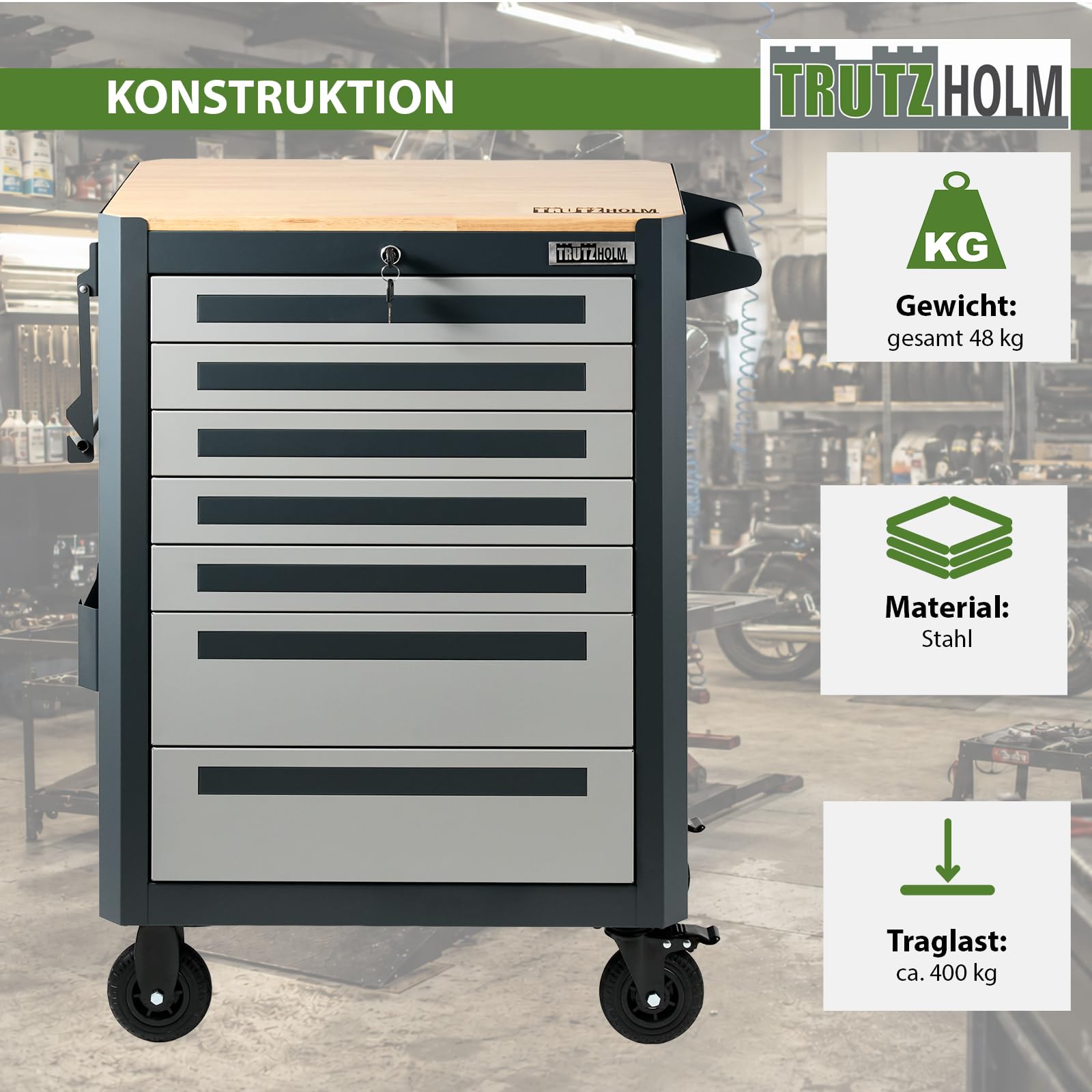 trutzholm-werkstattwagen-7-schubladen-anthrazit-holzplatte-leer image 3
