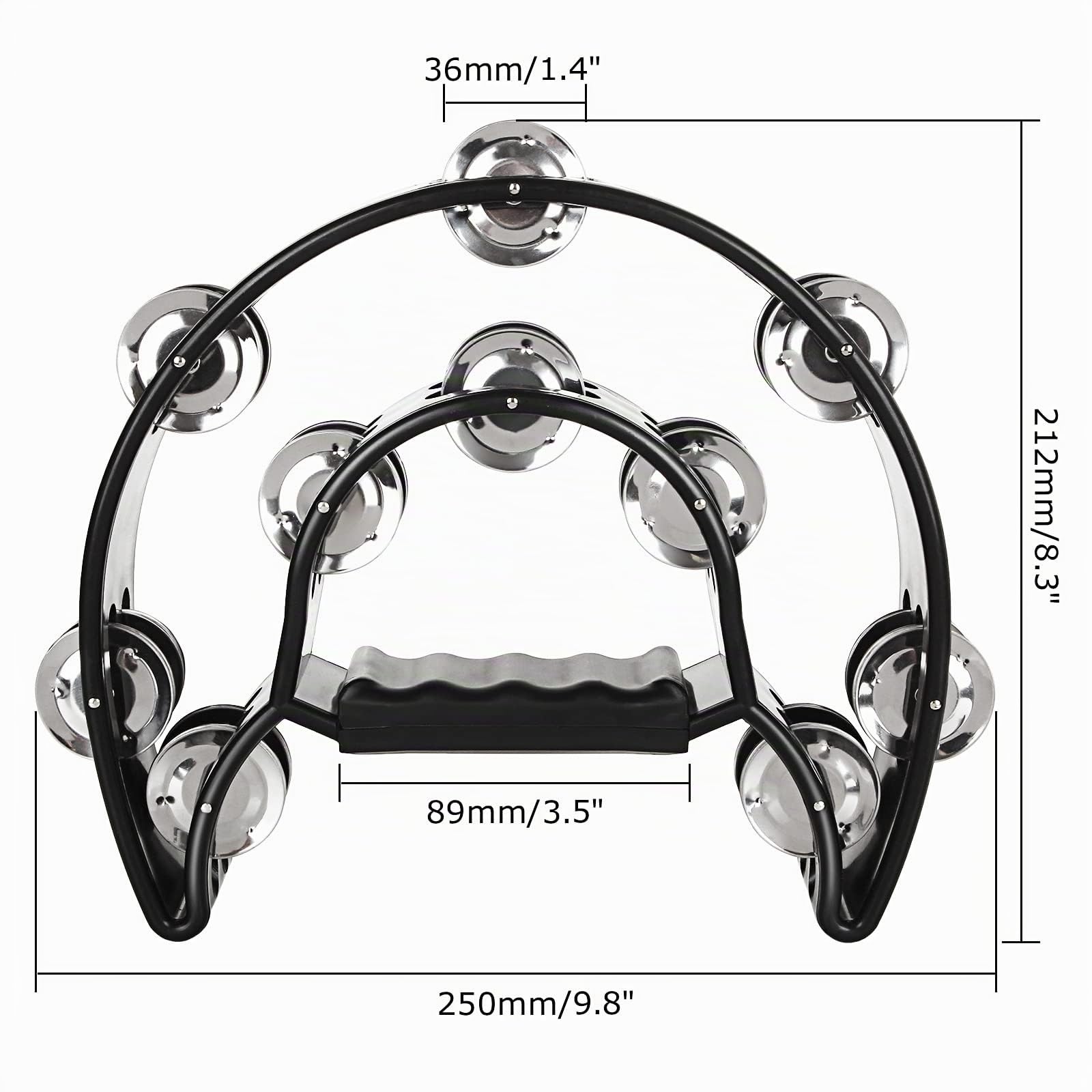 senenqu-metal-guiro-tamburin-25-cm-2er-set-schwarz-wei-doppelreihig image 2