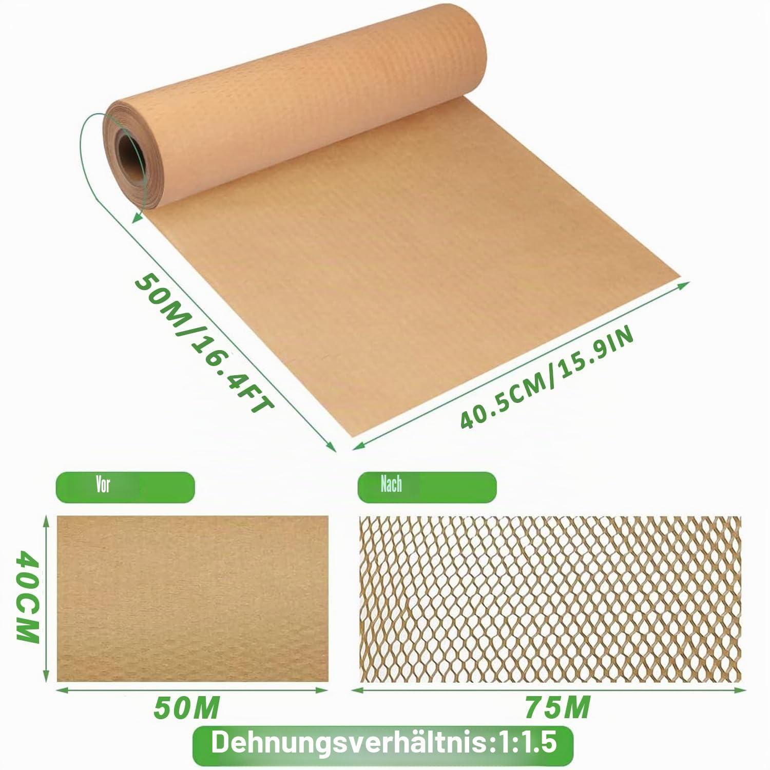 senenqu-wabenpapier-verpackung-50m-x-40cm-kraftpapier-braun image 2