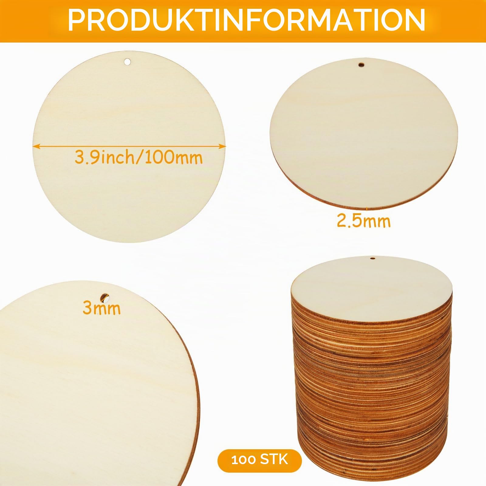 senenqu-holzscheiben-10cm-mit-loch-100-st-ck-bastelholz-rund image 2