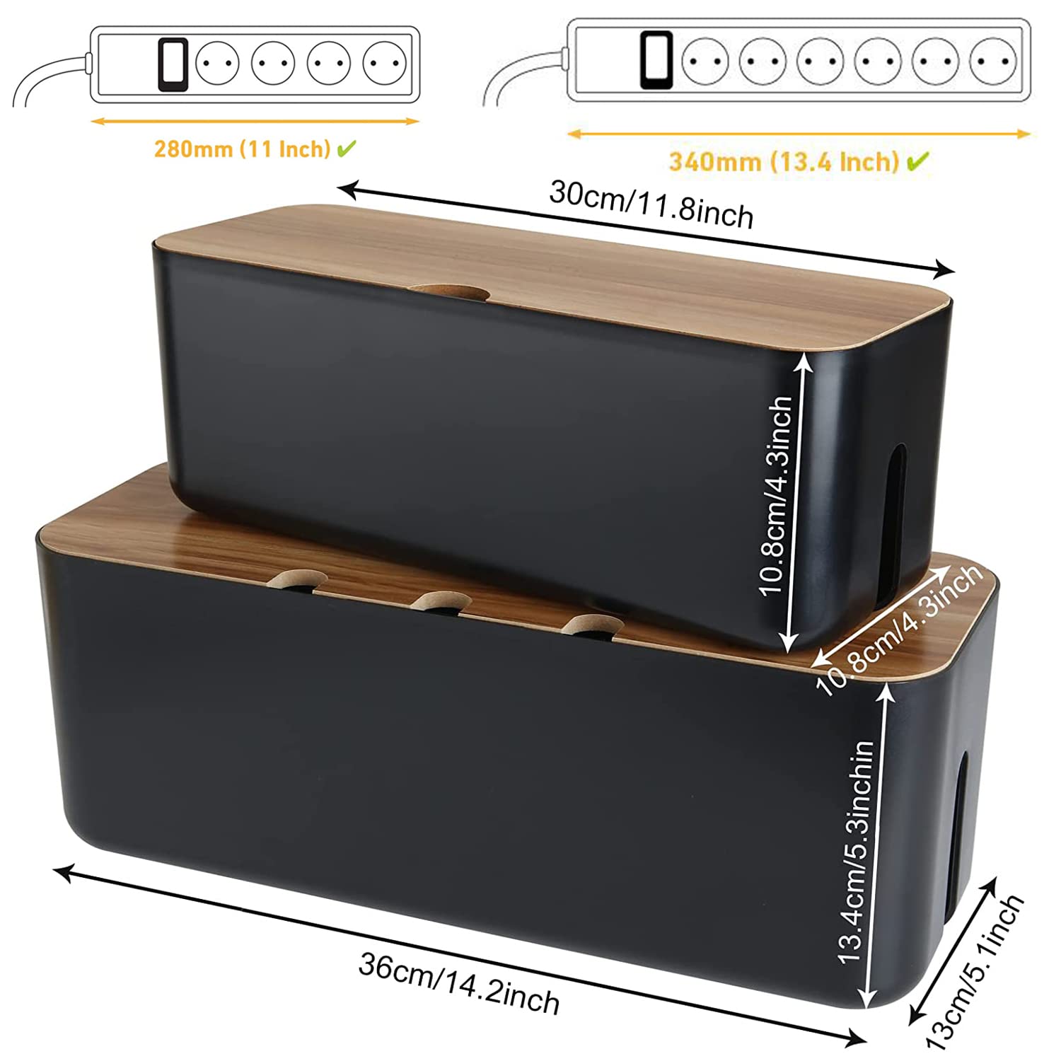 senenqu-kabelbox-schwarz-2er-set-mit-holzdeckel-gro-klein image 2