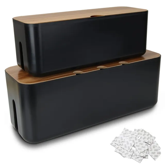 senenqu-kabelbox-schwarz-2er-set-mit-holzdeckel-gro-klein image 1