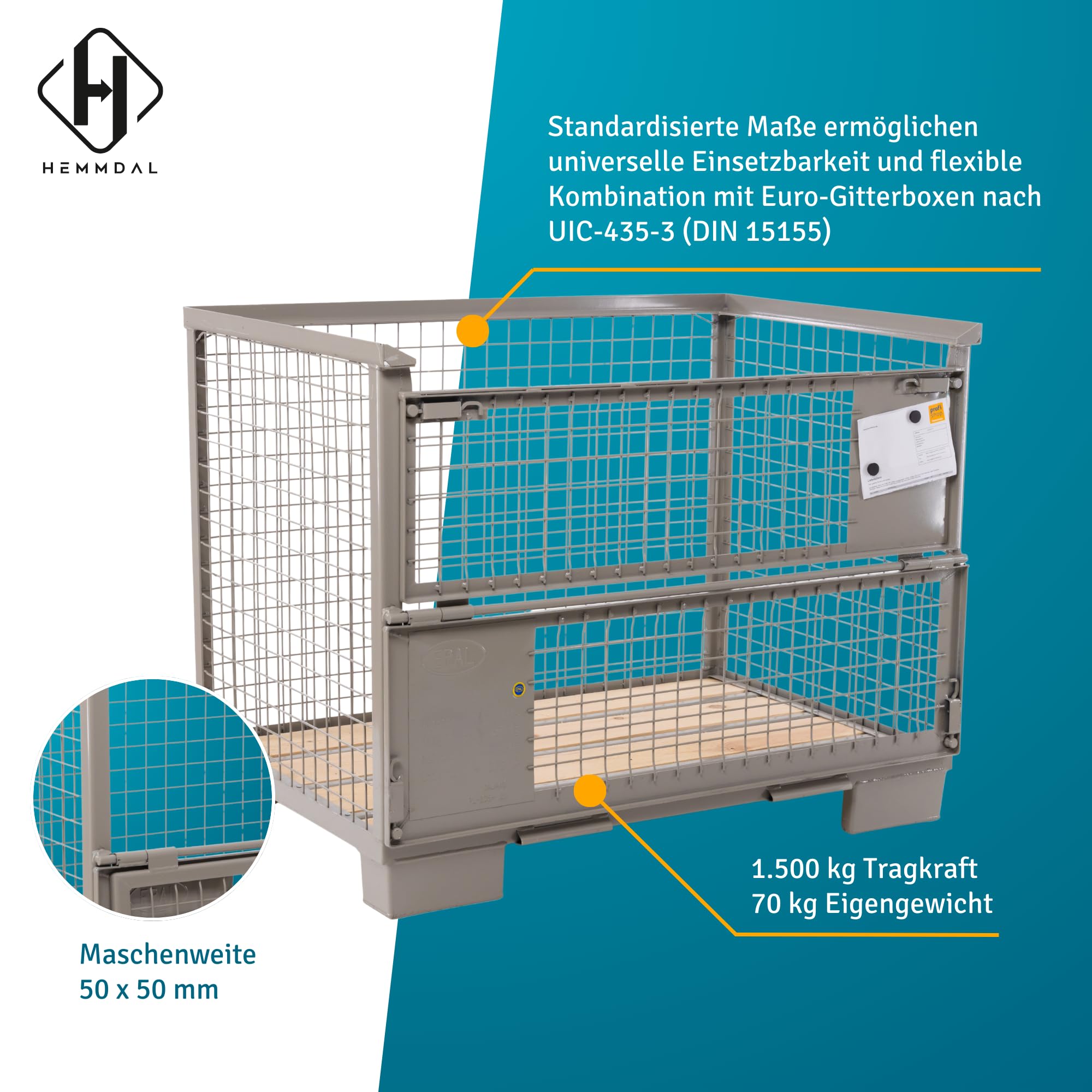 hemmdal-euro-gitterbox-doppelklappe-1-5t-stapelbar-stahl image 2